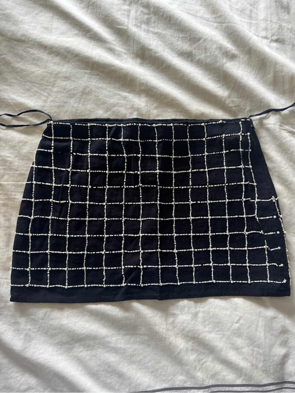 Black +  White Beaded Grid Mini Skirt